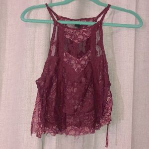 Cute Burgundy Boho Crop Top Tank